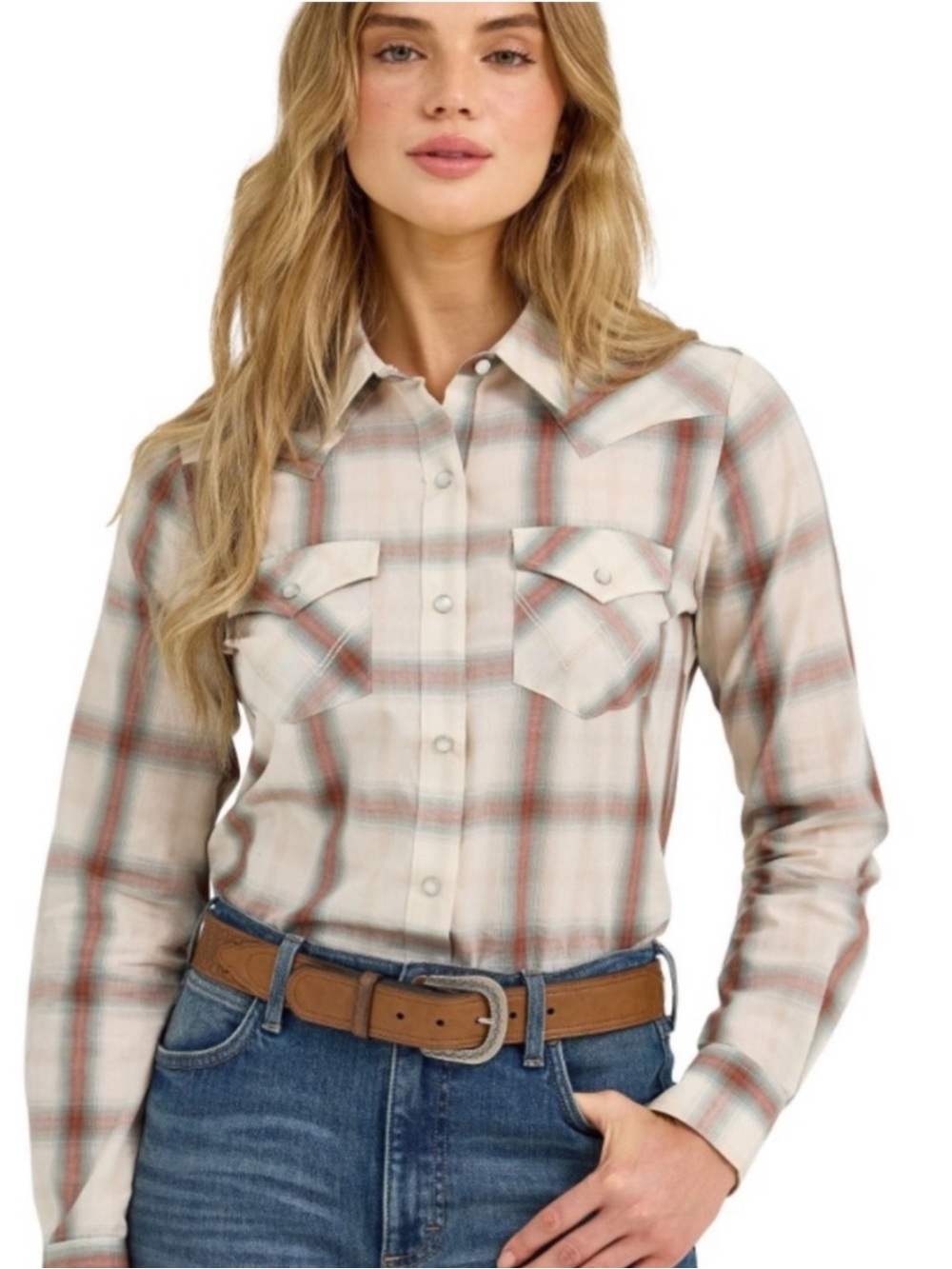 Wrangler Retro Plaid pearl snap button Down Shirt NWT size M